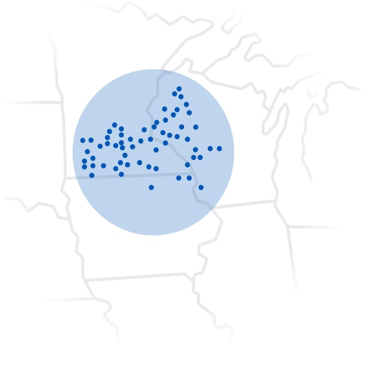 A map of Mayo Clinic Health System locations in Minnesota, Wisconsin and Iowa